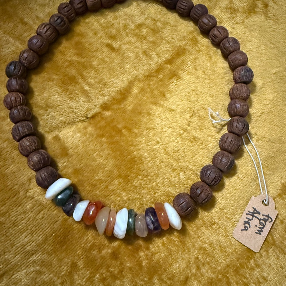 Handcrafted Wooden Bead Necklace with Multicolor Accents